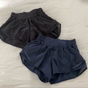Black and Navy Blue Lululemon Hotty Hot Shorts